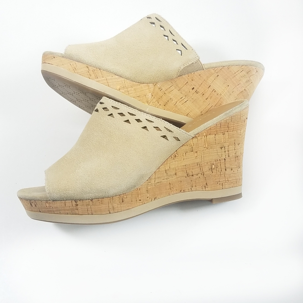 Franco Sarto Cork Peep Toe Slip-on Leather Wedges "CORDIAL" size 8